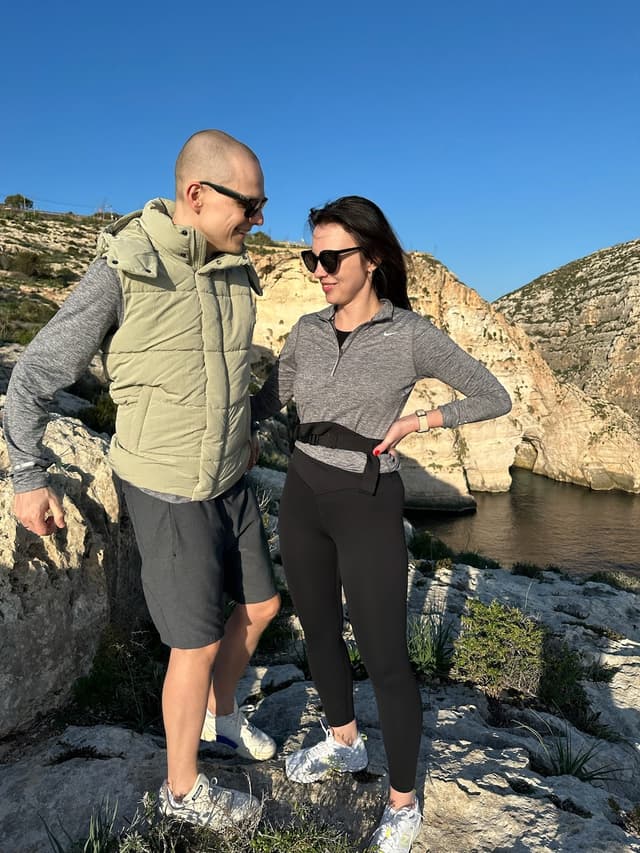 Marina and Martin, the founders of vitalina, in sports gear